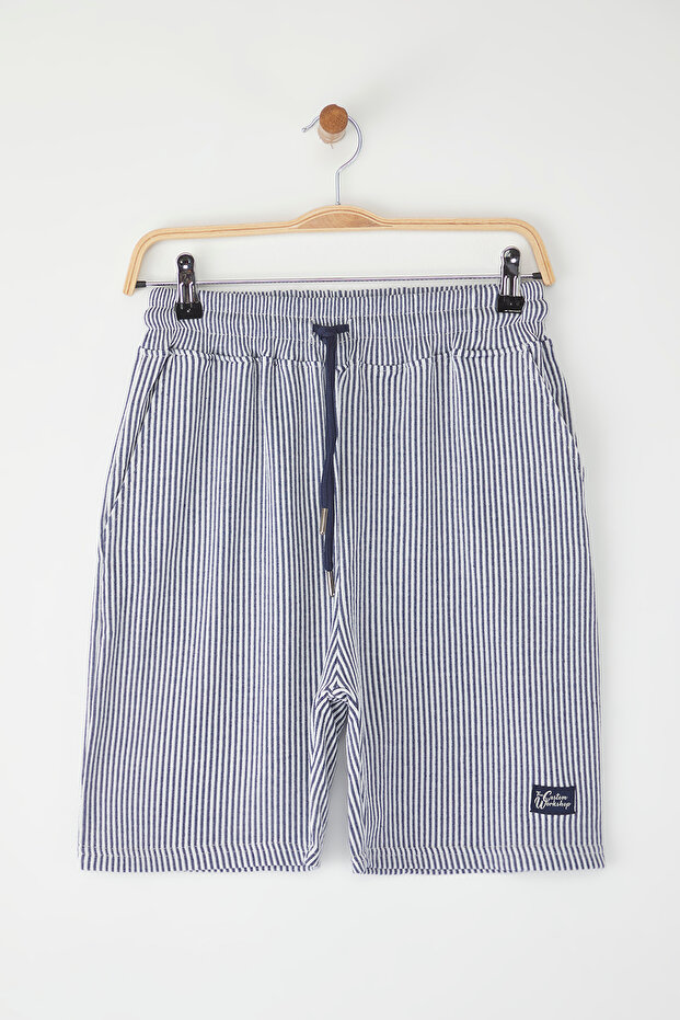Lacivert Çizgili Regular/Normal Kesim Şort TMNSS24SR00065 - 7