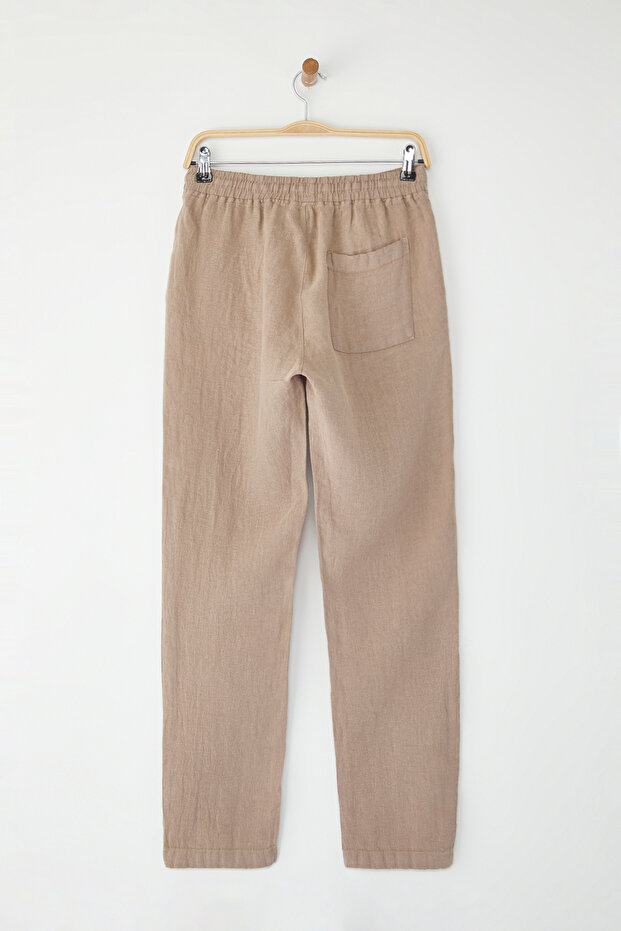 Bej %100 Keten Regular Fit Pantolon TMNSS24PL00018 - 8