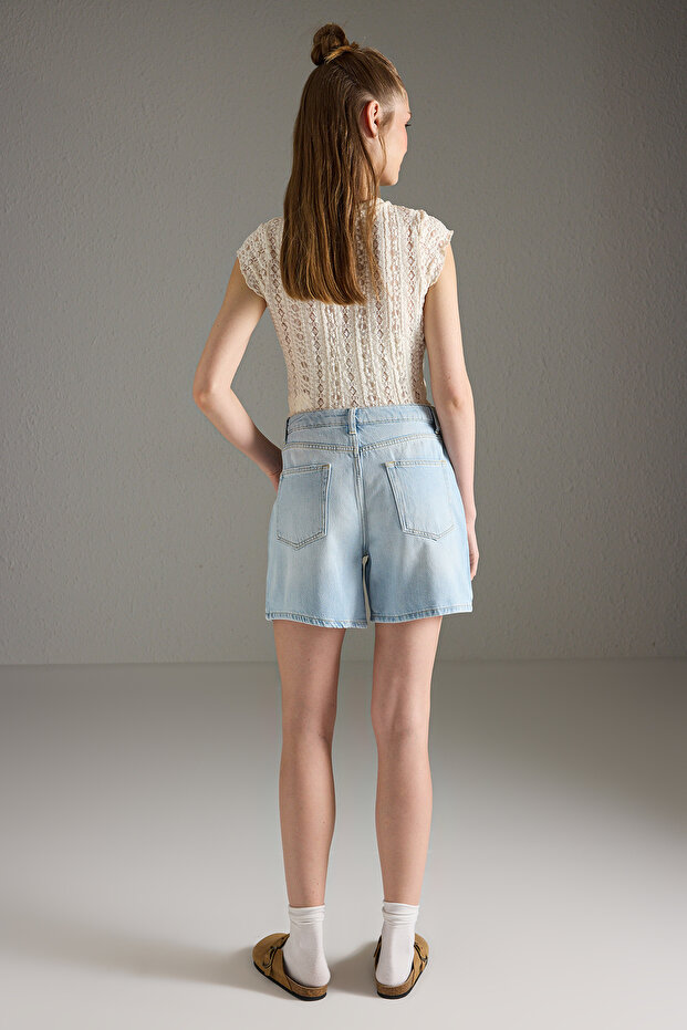 Açık Mavi Normal Bel Denim Bermuda TWOSS25SR00180 - 4