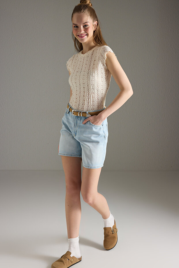 Açık Mavi Normal Bel Denim Bermuda TWOSS25SR00180 - 2