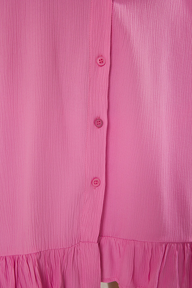 Pembe Dokuma Maxi Plaj Elbise TBESS25EL00074 - 4