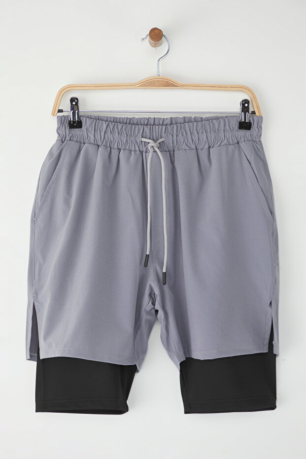 Gri Running Hızlı Kuruma Micropoly Antrenman Fitness Taytlı Outdoor Şort TMNSS25SR00060 - 5