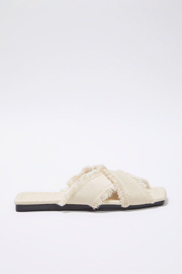 Ecru Tassel Detailed Denim Cross Strap Kapcie Damskie TAKSS25TE00043 - 5