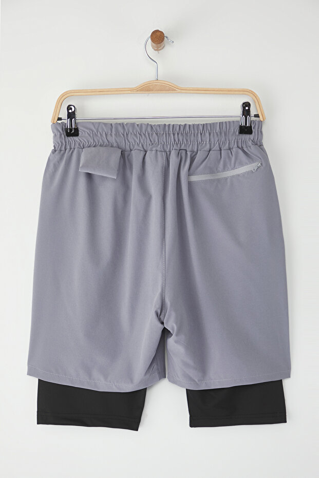 Gri Running Hızlı Kuruma Micropoly Antrenman Fitness Taytlı Outdoor Şort TMNSS25SR00060 - 8