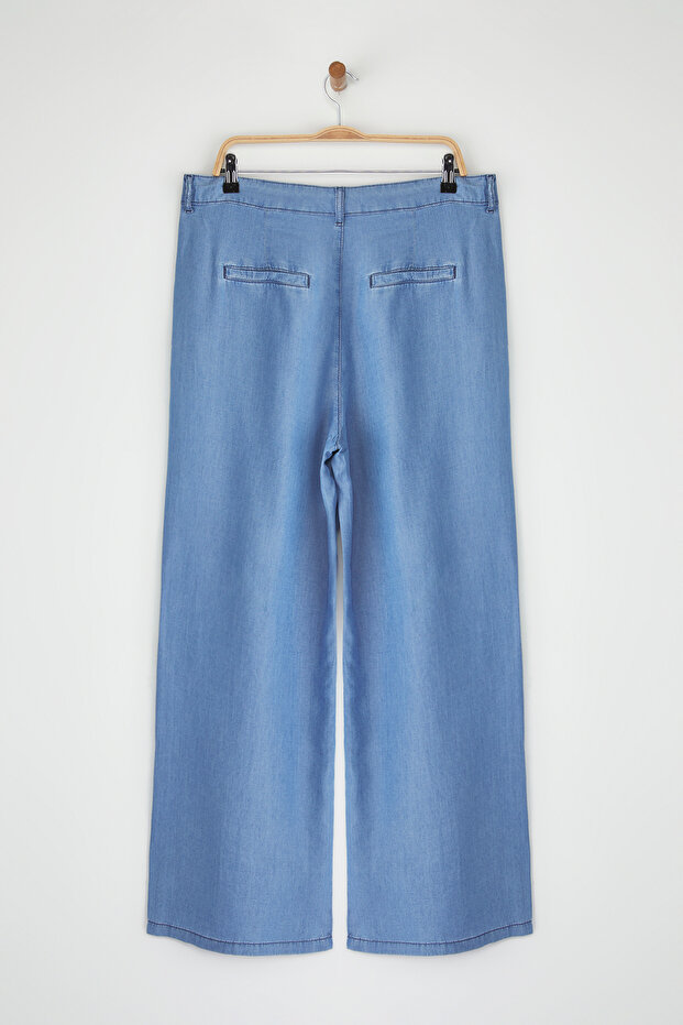 Mavi Yüksek Bel Geniş Paça İnce/Yazlık Tencel Büyük Beden Wide Leg Jeans TBBSS25CJ00022 - 7