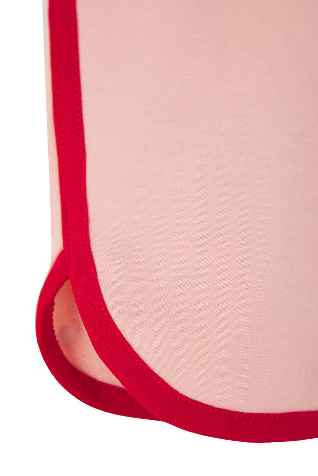 Gri-Pembe 2'li Kız Çocuk %100 Pamuk Biye Detaylı Lastikli Örme Şort TKDSS25SR00025 - 4