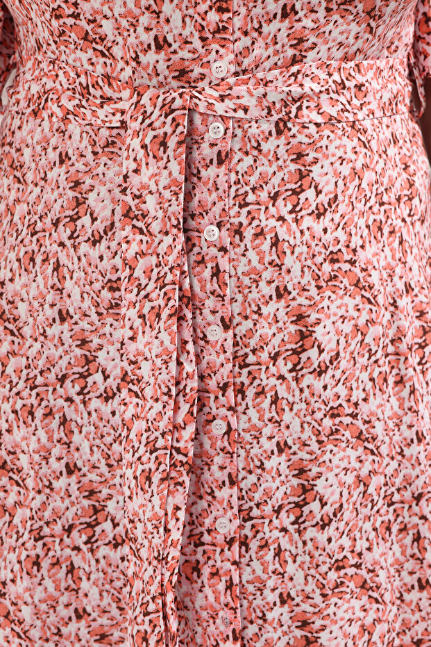 Rózsaszín absztrakt mintás szőtt hasított ingruha TBBSS22EL1596 - 5