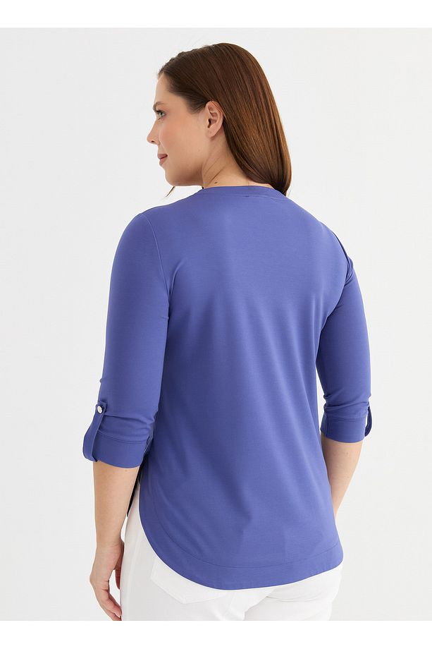 V Yaka Düz Mor Kadın Bluz 25YSL8082 - 4