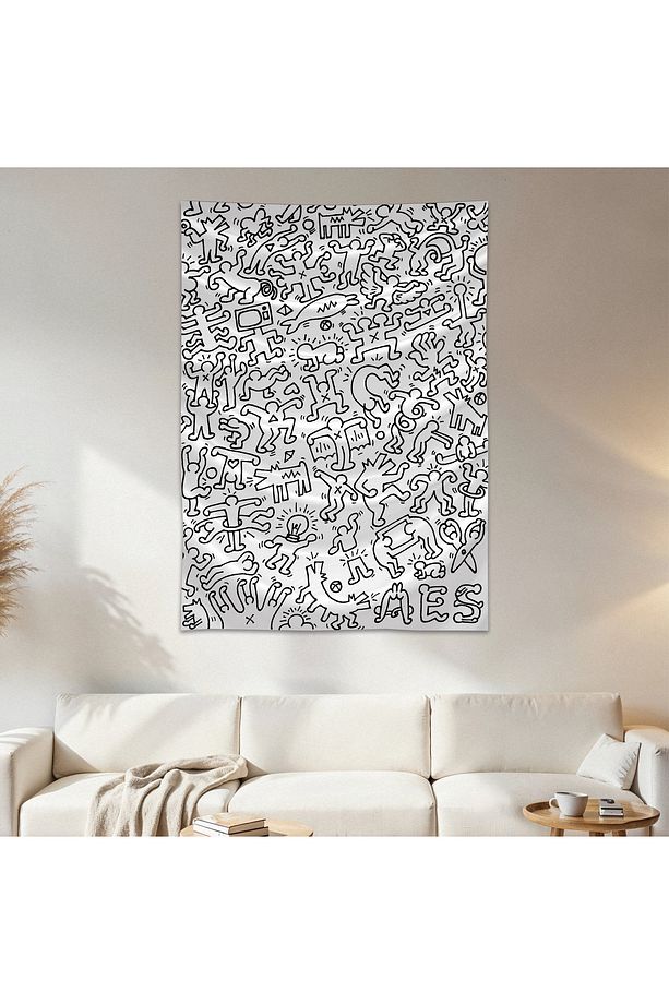 Keith Haring Duvar Örtüsü Duvar Halısı Birinci Kalite Saten Kumaş Poster - 1