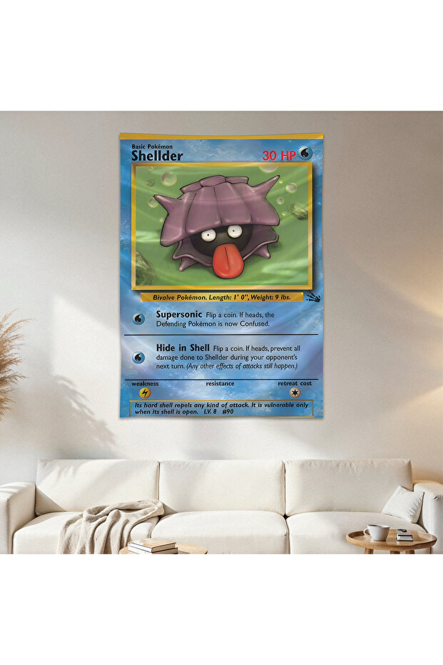 Shellder Pokemon Card Wall Drape Wall Tapestry First Quality Satin Fabric Poster