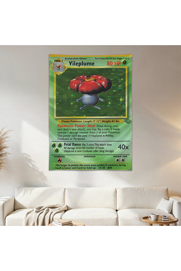 Vileplume Pokemon Card Wall Cloth Wall Tapestry First Quality Satin Fabric Poster