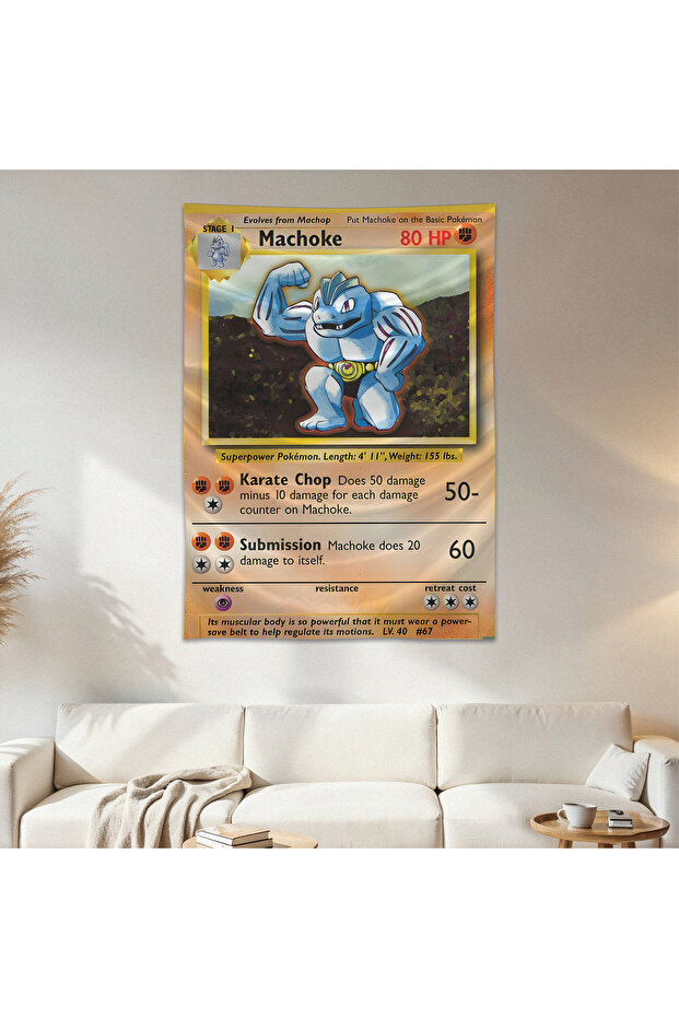 Machoke Pokemon Card Wall Covering Wall Carpet First Quality Satin Fabric Poster
