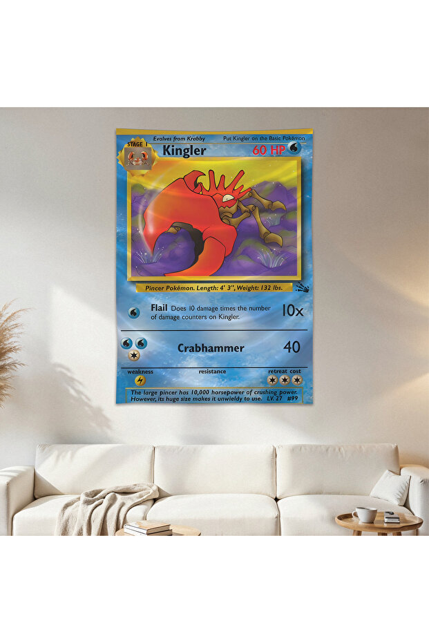 Kingler Pokemon Card Wall Covering Wall Carpet First Quality Satin Fabric Poster