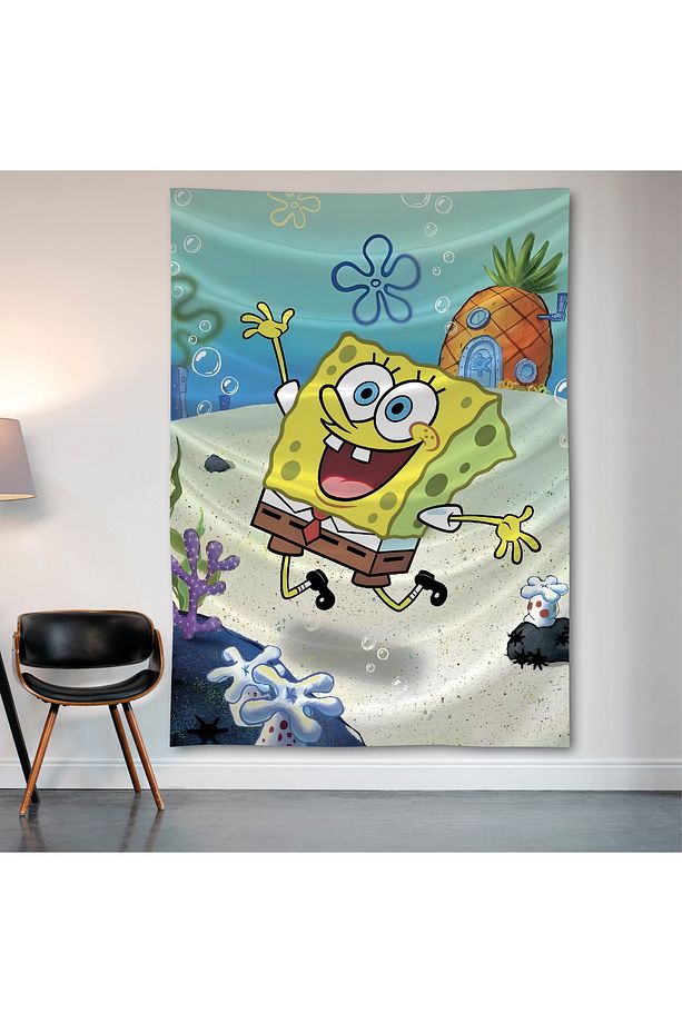 Sponge Bob Sünger Bob Duvar Örtüsü Duvar Halısı Birinci Kalite Saten Kumaş Poster - 2