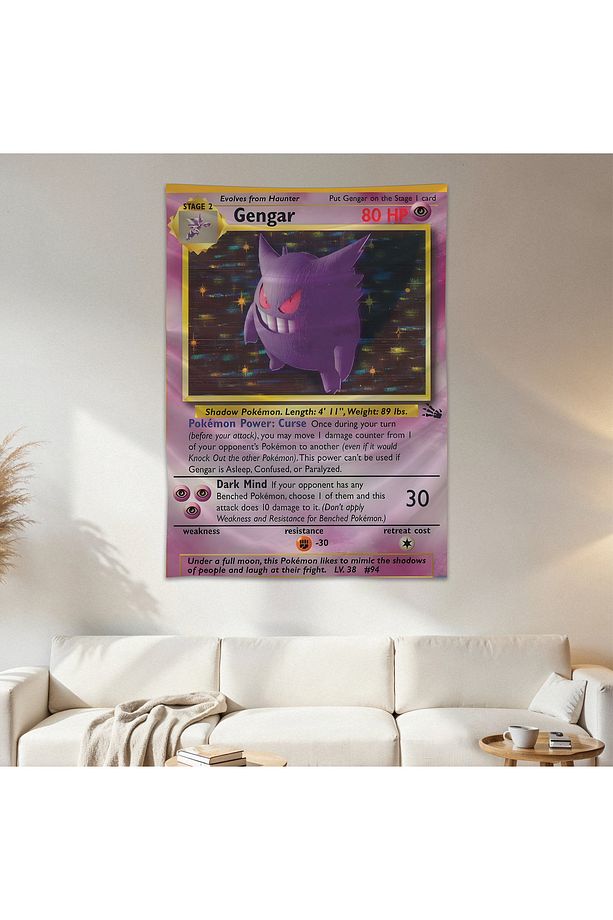 Gengar Pokemon Kartı Duvar Örtüsü Duvar Halısı Birinci Kalite Saten Kumaş Poster - 1
