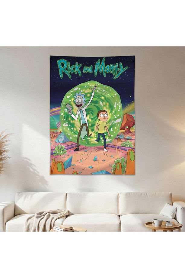 Rick And Morty Duvar Örtüsü Duvar Halısı Birinci Kalite Saten Kumaş Poster - 1