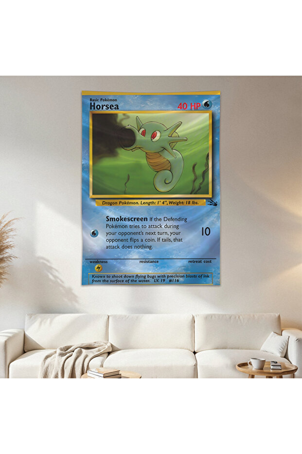 Horsea Pokemon Card Wall Cloth Wall Tapestry First Quality Satin Fabric Poster