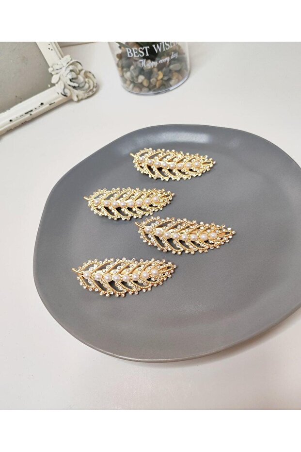 Gold Color Zircon Stone Pearl Leaf Model 7 cm Metal Collet Buckle