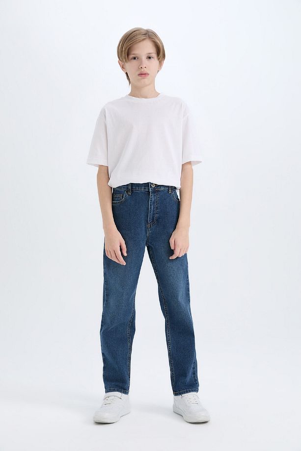 Erkek Çocuk Loose Fit Düz Paça Basic Düz Jean Pantolon C3698a824wn - 2