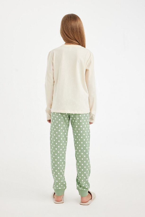 Kız Çocuk Pijama Takımı Bisiklet Yaka Baskılı Uzun Kollu Üst Uzun Alt D3729a824au - 5