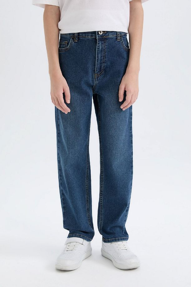 Erkek Çocuk Loose Fit Düz Paça Basic Düz Jean Pantolon C3698a824wn - 4