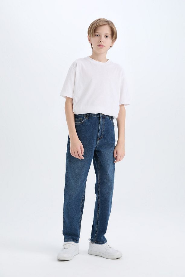 Erkek Çocuk Loose Fit Düz Paça Basic Düz Jean Pantolon C3698a824wn - 3
