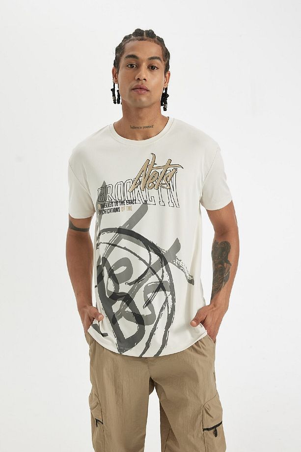 DeFactoFit NBA Brooklyn Nets Bisiklet Yaka Ağır Kumaş Kısa Kollu Tişört X8074AZ24SM - 1