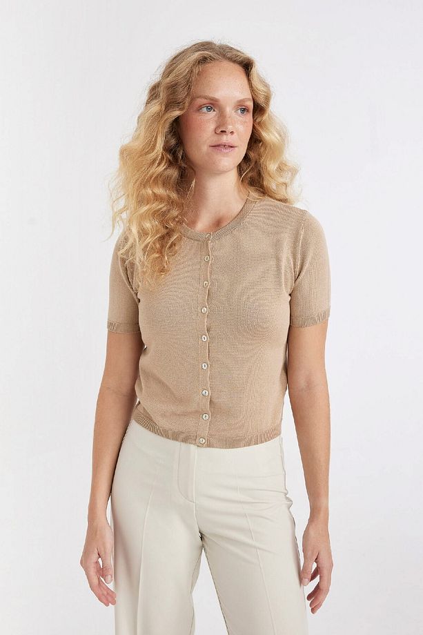 Regular Fit Bisiklet Yaka Basic Düz Düğmeli Kısa Kollu Triko Hırka D4643ax24au - 4