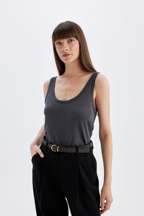 Regular Fit U Yaka Keten Karışımlı Basic Düz Atlet D4453ax24hs - 3