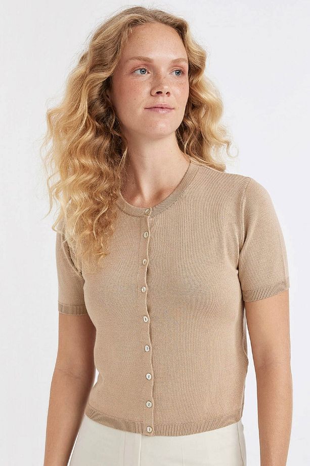 Regular Fit Bisiklet Yaka Basic Düz Düğmeli Kısa Kollu Triko Hırka D4643ax24au - 1