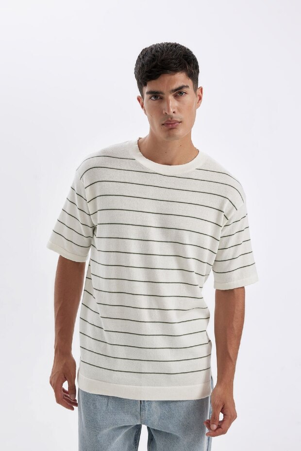 Standard Fit Crew Neck Striped Cotton Short Sleeve T-Shirt D3581Ax24Sm