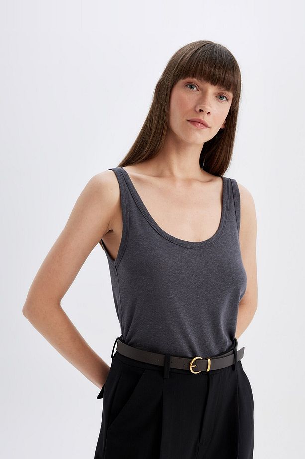 Regular Fit U Yaka Keten Karışımlı Basic Düz Atlet D4453ax24hs - 4