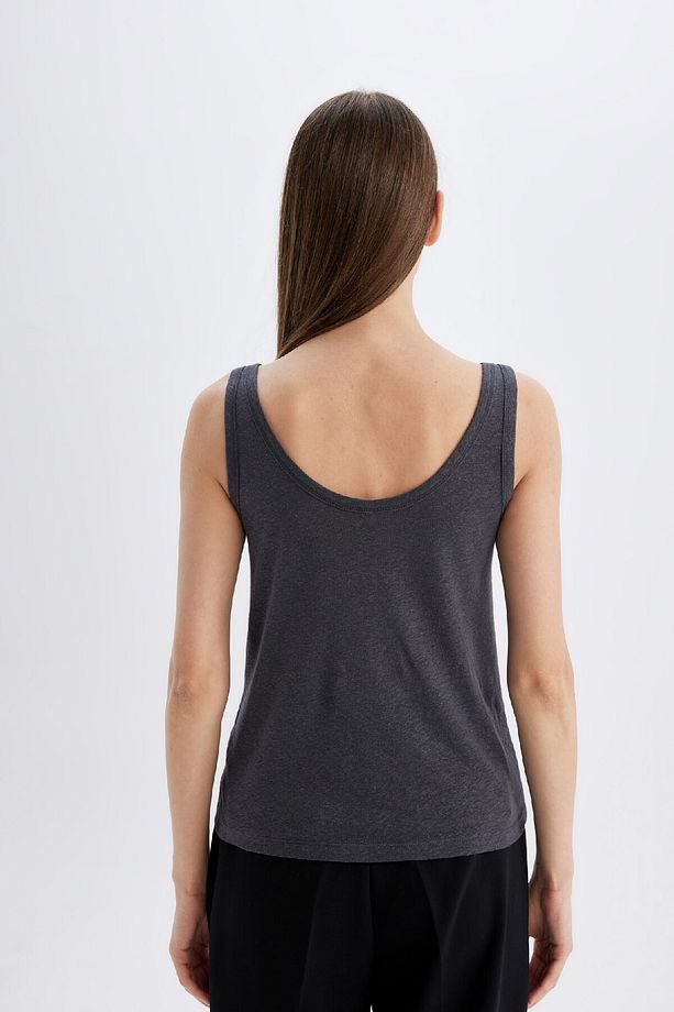 Regular Fit U Yaka Keten Karışımlı Basic Düz Atlet D4453ax24hs - 6