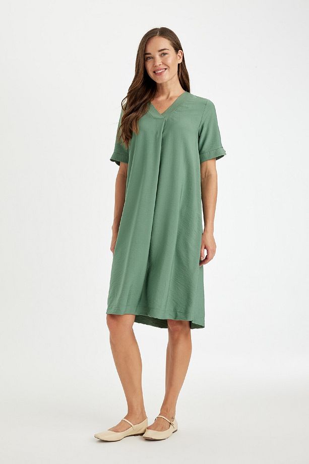 Regular Fit V Yaka Kısa Kollu Midi Elbise D4574ax24hs - 2