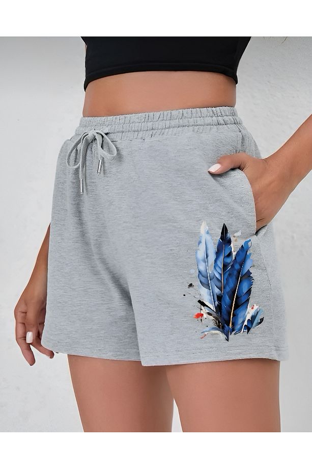 Mavi Tüğ Baskılı Unisex Şort Likralı Esnek Süprem Penye Kumaştır Terletmez - 3