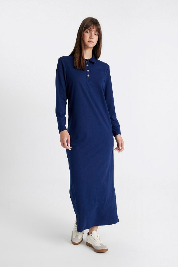 Regular Fit Uzun Kollu Pike Maxi Elbise D4856AXNS - 2