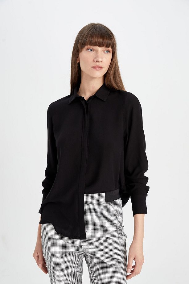 Regular Fit Basic Düz Uzun Kollu Siyah Gömlek Z6472az24au - 3