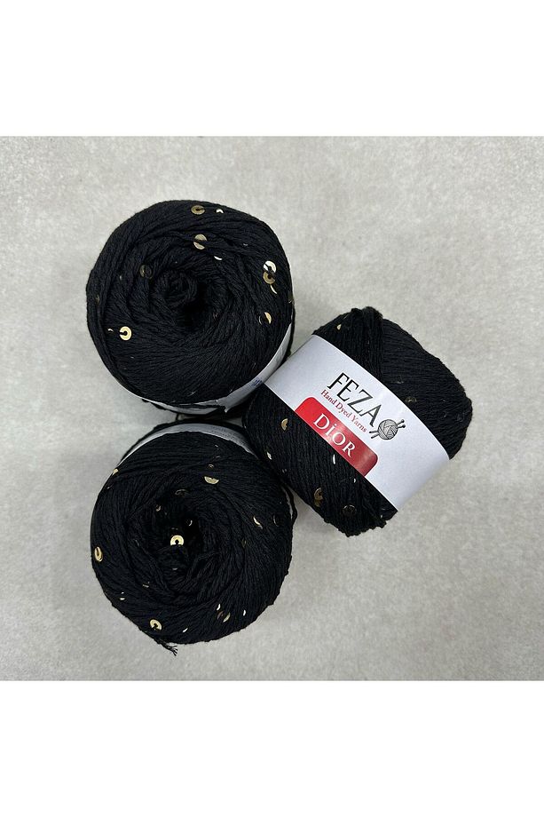 ( 4 Adet ) Pullu Örgü Ipi 103-siyah Cotton-pamuk Ince Pullu Örgü Ipi % 75 Pamuk 100 gr 310 M D'ior - 1