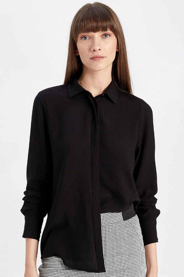 Regular Fit Basic Düz Uzun Kollu Siyah Gömlek Z6472az24au - 1