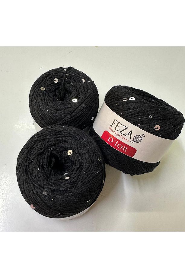 ( 4 Adet ) Pullu Örgü Ipi 102-siyah Cotton-pamuk Ince Pullu Örgü Ipi % 75 Pamuk 100 gr 310 M D'ior - 1
