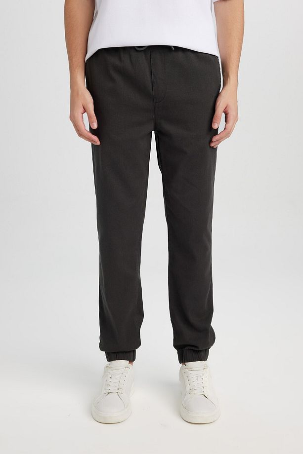 %100 Pamuk Jogger Gabardin Pantolon Beli Regular Fit Bağcıklı Lastikli Paça D5927ax24au - 1