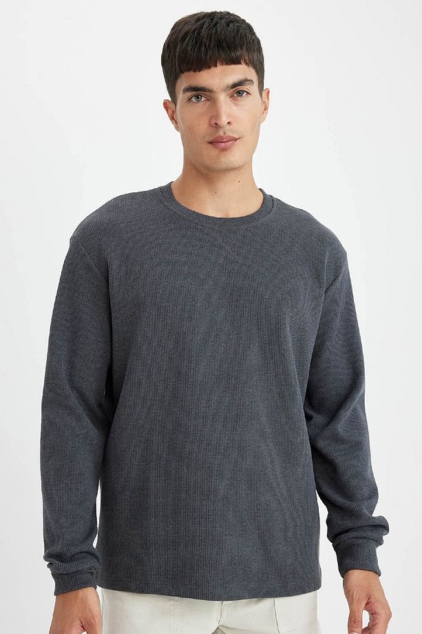 Regular Fit Bisiklet Yaka Waffle Uzun Kollu Tişört C1882ax24au - 1