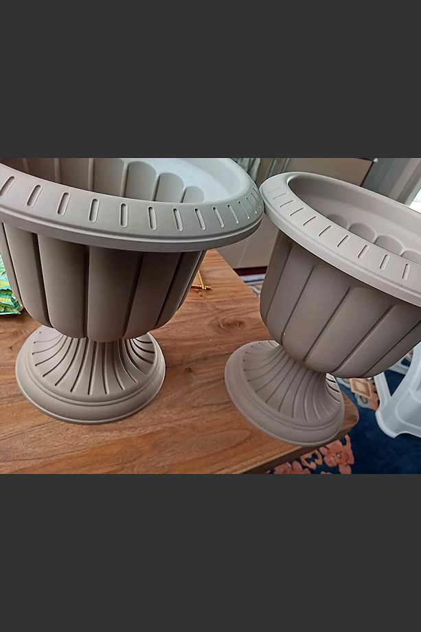 2 Adet Mocha Dekoratif Ayaklı Nergis Saksı Seti Plastik Çiçek Saksısı Set - 5