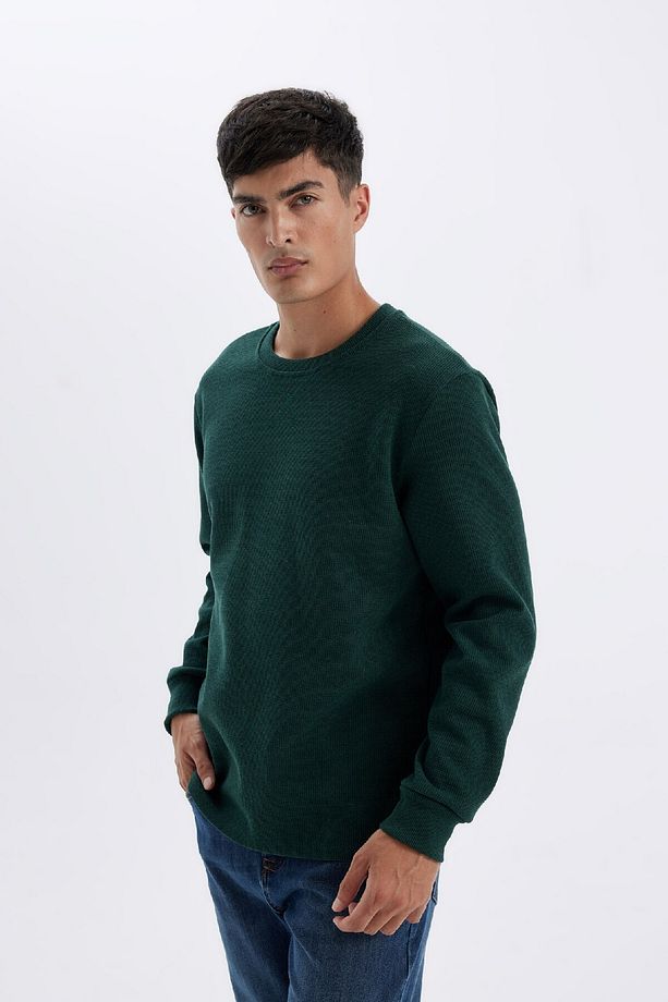 Regular Fit Bisiklet Yaka Waffle Uzun Kollu Tişört C1882ax24au - 4