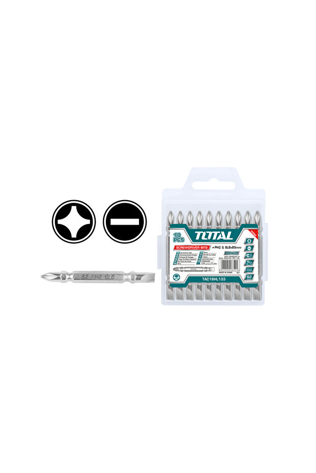طقم لقمة راس مفك Ph2 65mm 10pcs/set كروم - توتال Tac16hl133
