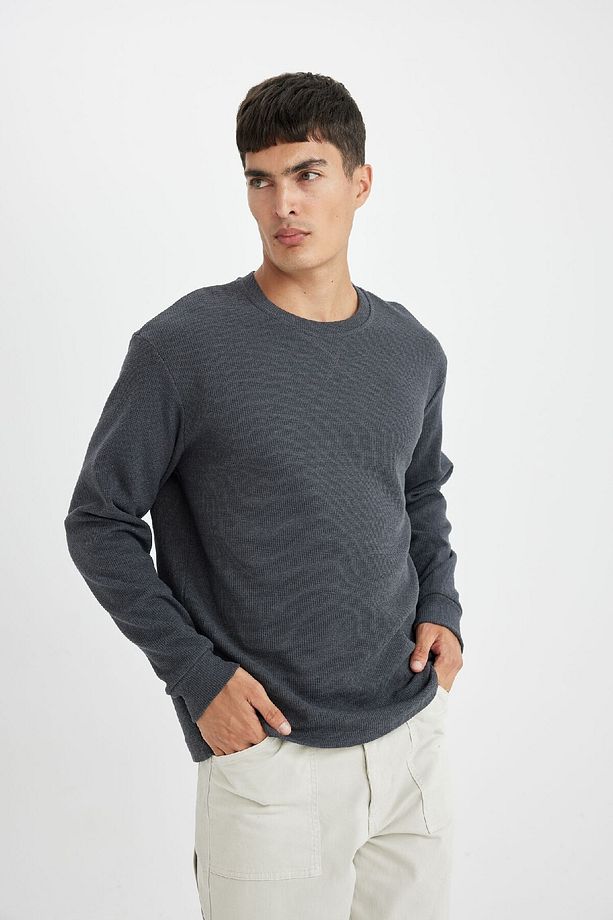 Regular Fit Bisiklet Yaka Waffle Uzun Kollu Tişört C1882ax24au - 3