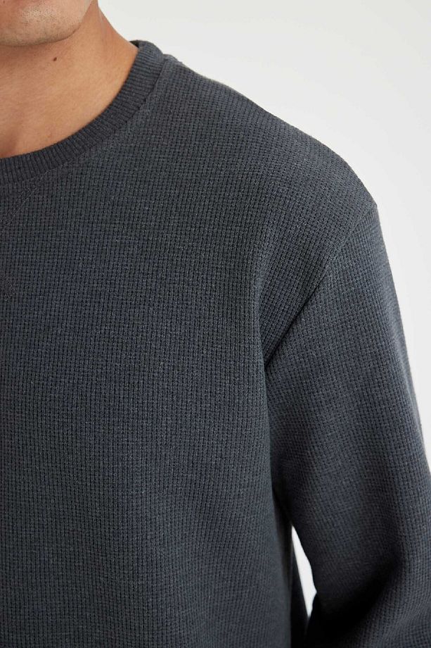 Regular Fit Bisiklet Yaka Waffle Uzun Kollu Tişört C1882ax24au - 5