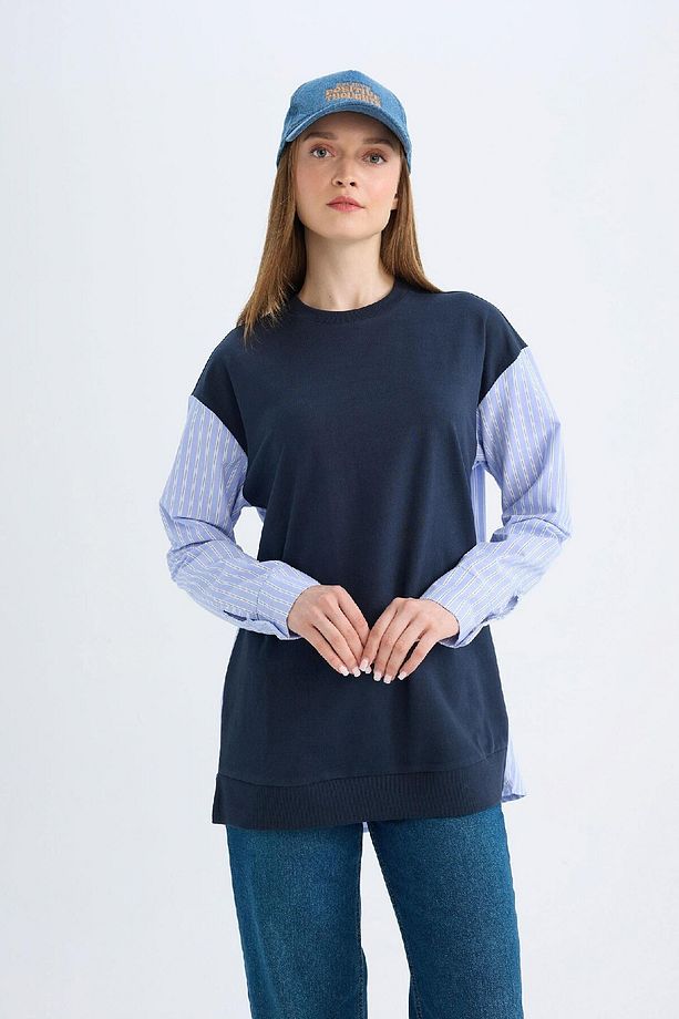 Regular Fit Uzun Kollu Basic Düz Sweatshirt Tunik C4556ax24au - 3