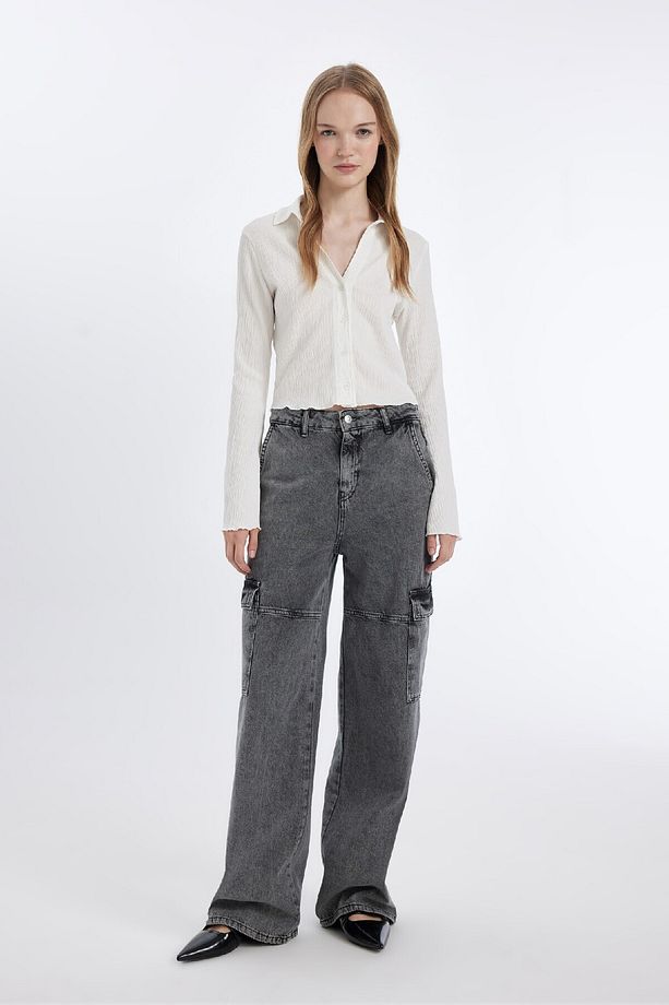 Coool Fitted Basic Düz Düğmeli Uzun Kollu Crop Beyaz Gömlek A0012ax24au - 2