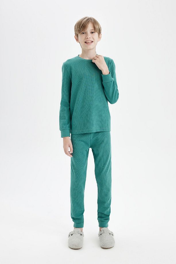Erkek Çocuk Pijama Takım Uzun Kollu Waffle Üst Beli Lastikli Uzun Alt D5343a824wn - 1